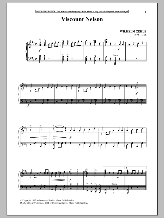 Wilhelm Zehle Viscount Nelson sheet music notes and chords arranged for Piano Solo
