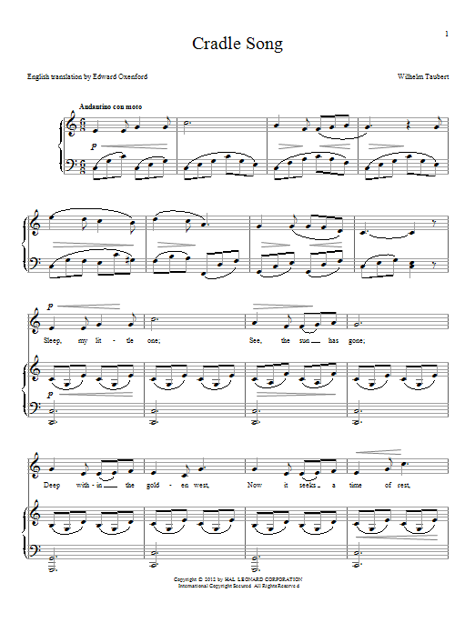 Wilhelm Taubert Cradle Song sheet music notes and chords arranged for Piano & Vocal