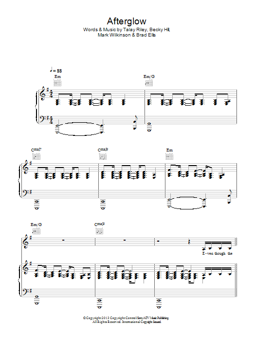 Wilkinson Afterglow sheet music notes and chords arranged for Piano, Vocal & Guitar Chords
