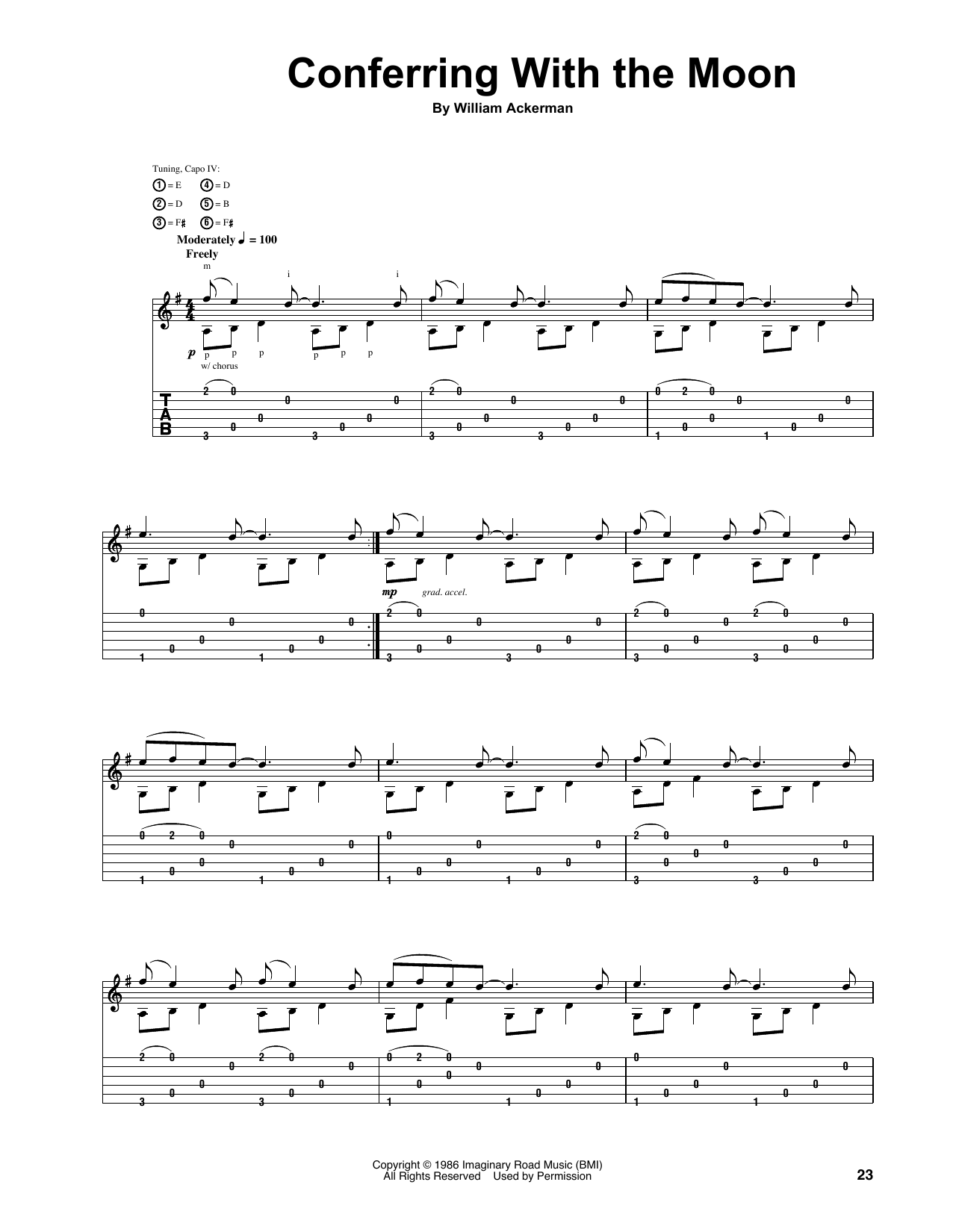 Will Ackerman Conferring With The Moon sheet music notes and chords arranged for Guitar Tab