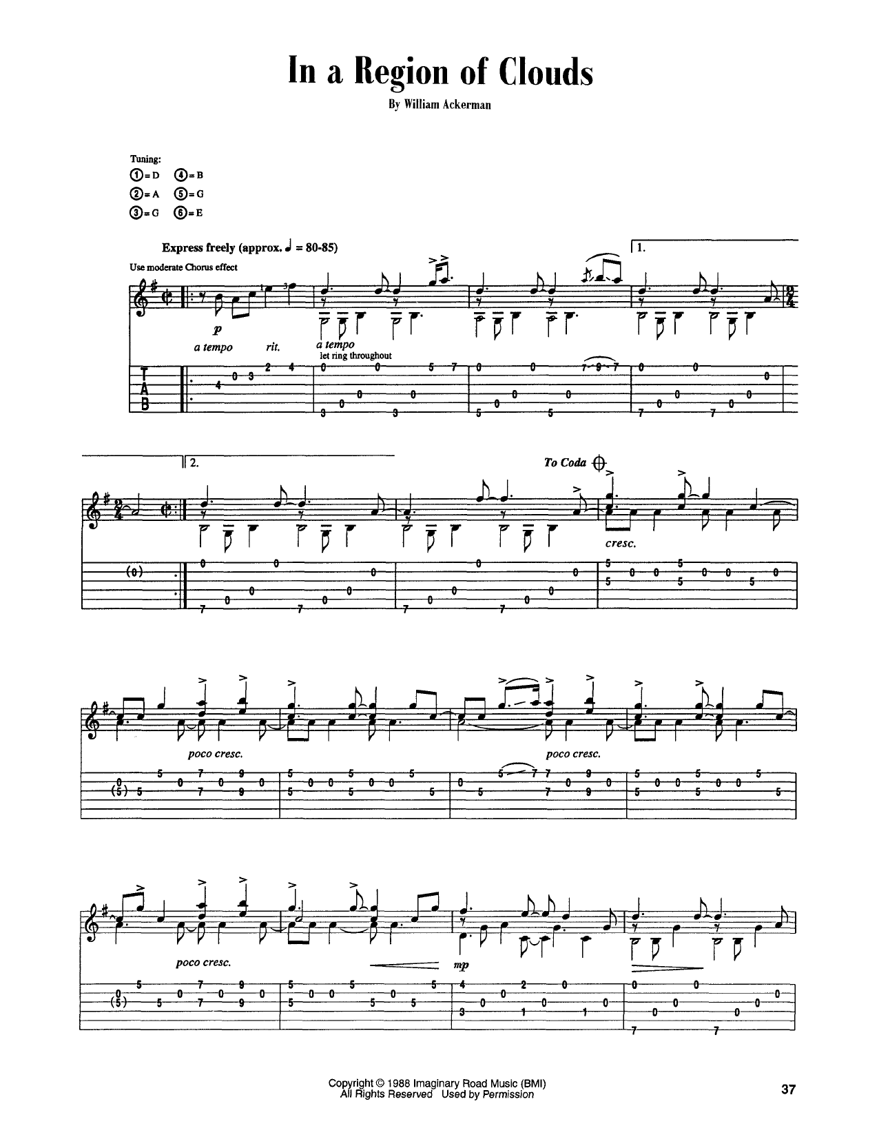 Will Ackerman In A Region Of Clouds sheet music notes and chords arranged for Guitar Tab