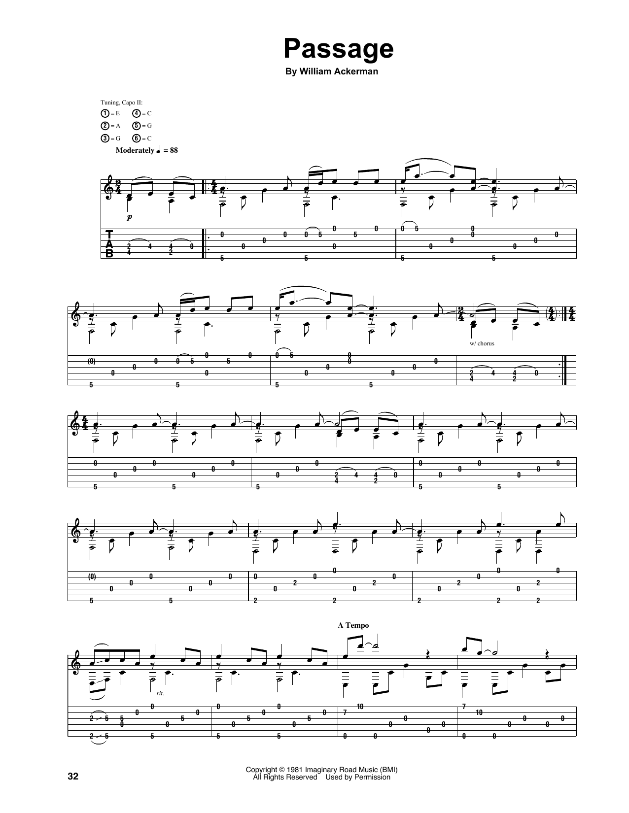 Will Ackerman Passage sheet music notes and chords arranged for Guitar Tab