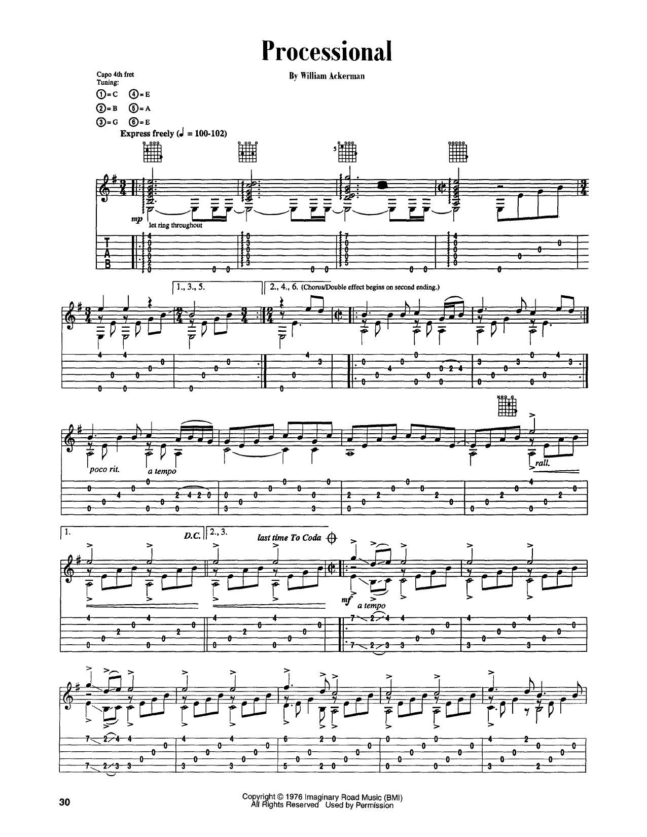 Will Ackerman Processional sheet music notes and chords arranged for Guitar Tab