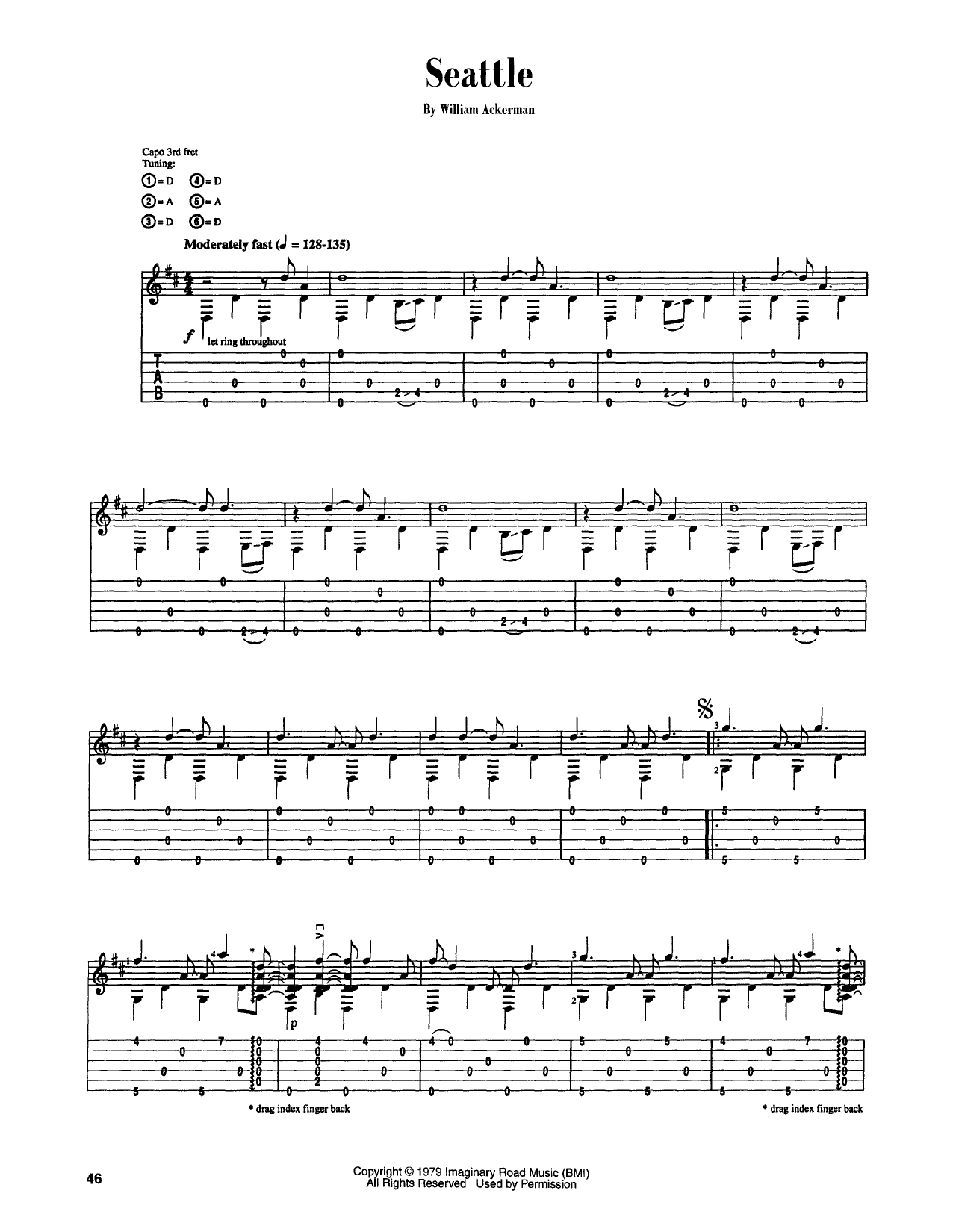 Will Ackerman Seattle sheet music notes and chords arranged for Guitar Tab