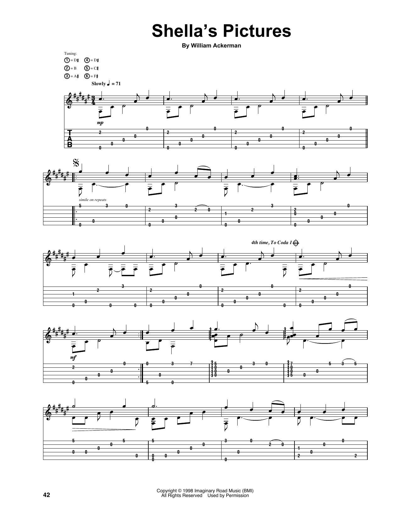 Will Ackerman Shella's Pictures sheet music notes and chords arranged for Guitar Tab