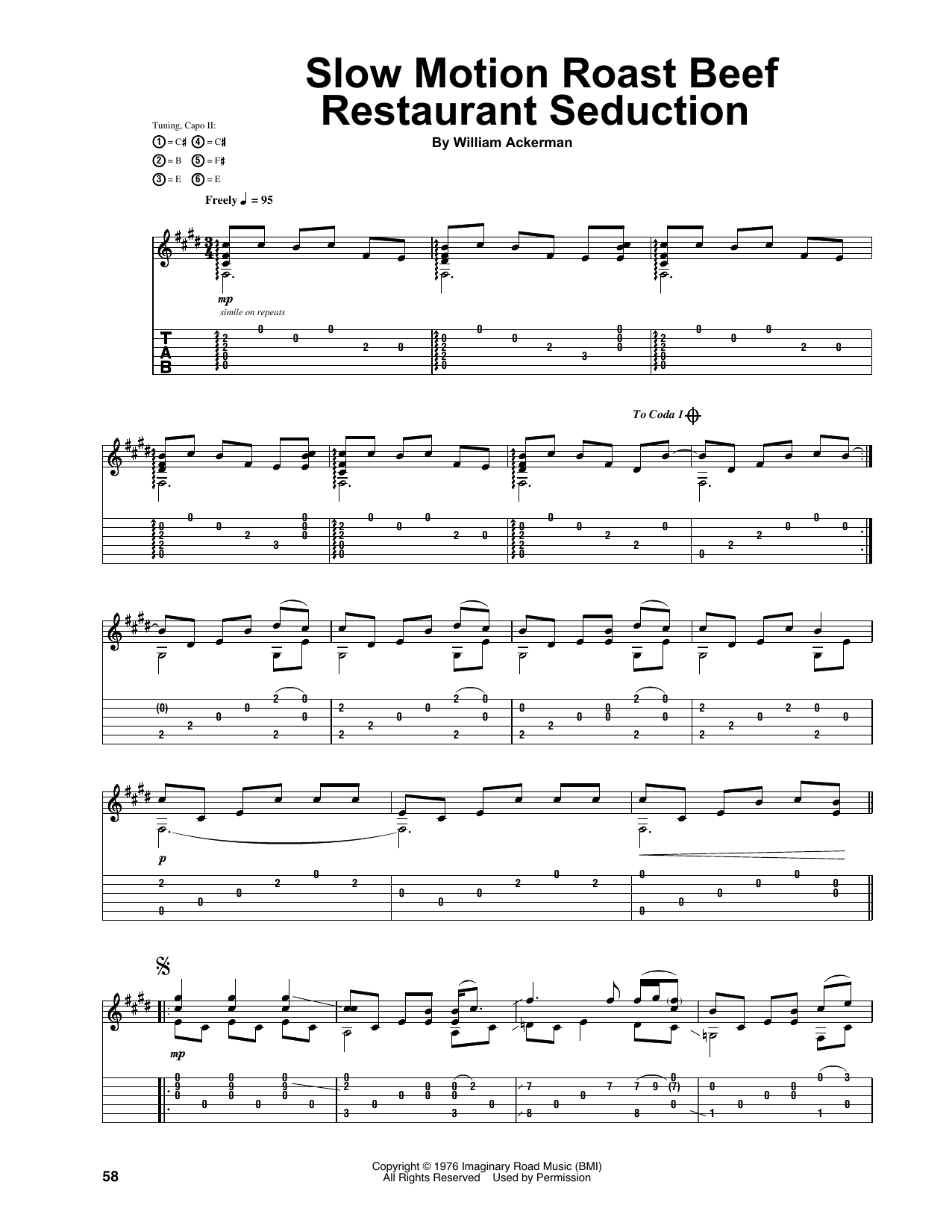 Will Ackerman Slow Motion Roast Beef Restaurant Seduction sheet music notes and chords arranged for Guitar Tab