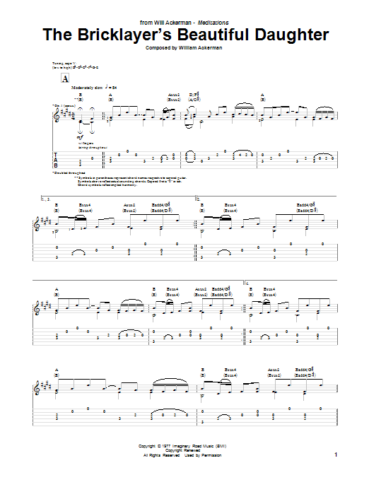Will Ackerman The Bricklayer's Beautiful Daughter sheet music notes and chords arranged for Guitar Tab