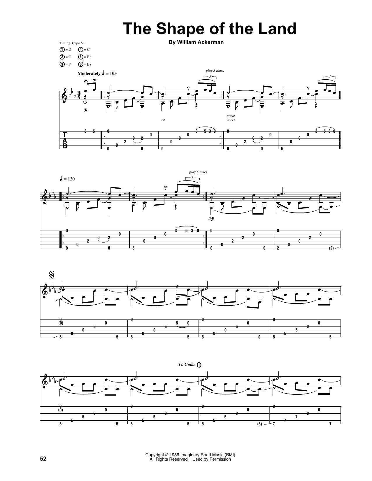 Will Ackerman The Shape Of The Land sheet music notes and chords arranged for Guitar Tab