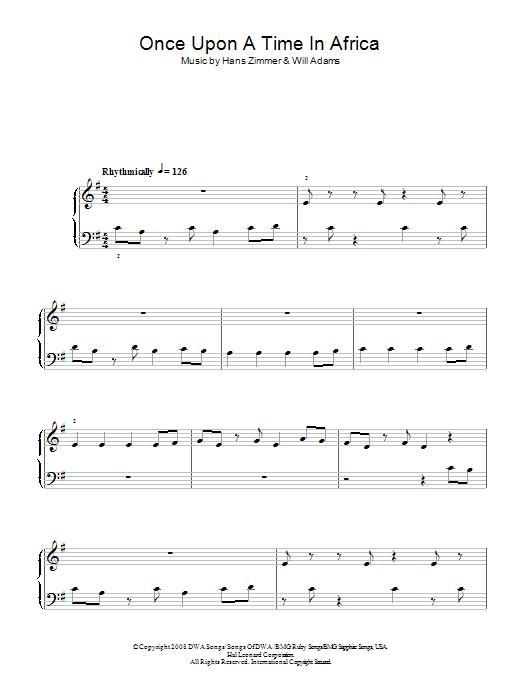 Will Adams Once Upon A Time In Africa sheet music notes and chords arranged for Easy Piano