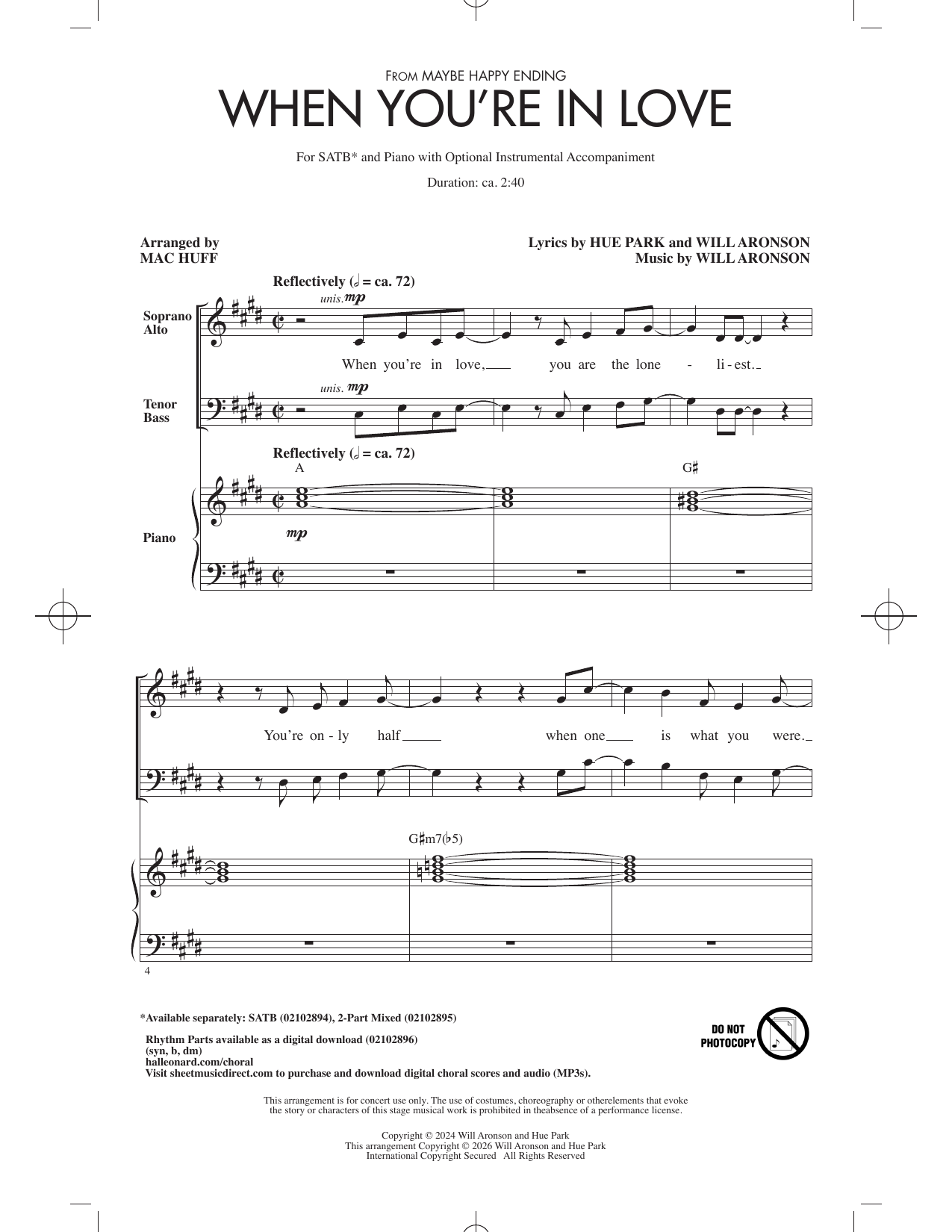 Will Aronson When You're In Love (from Maybe Happy Ending) (arr. Mac Huff) sheet music notes and chords arranged for 2-Part Choir