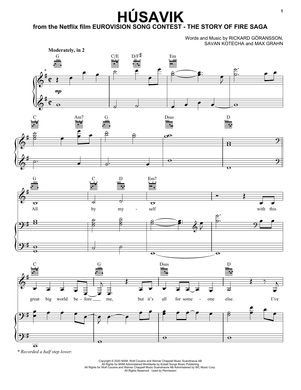 Will Ferrell & My Marianne Húsavik (from Eurovision Song Contest: The Story of Fire Saga) sheet music notes and chords arranged for Easy Guitar Tab