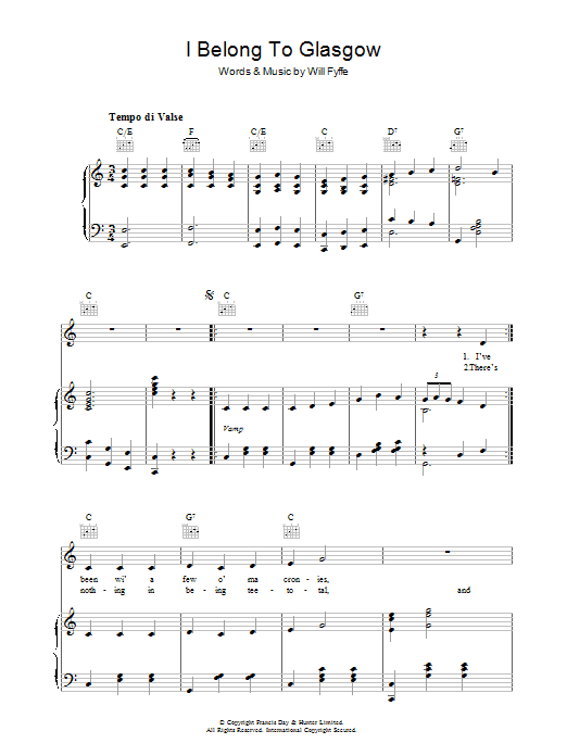 Will Fyfee I Belong To Glasgow sheet music notes and chords arranged for Lead Sheet / Fake Book