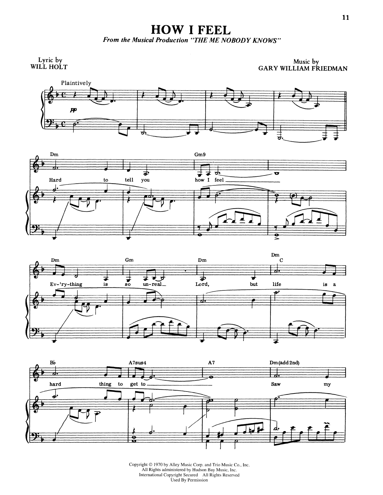 Will Holt How I Feel (from The Me Nobody Knows) sheet music notes and chords arranged for Piano & Vocal