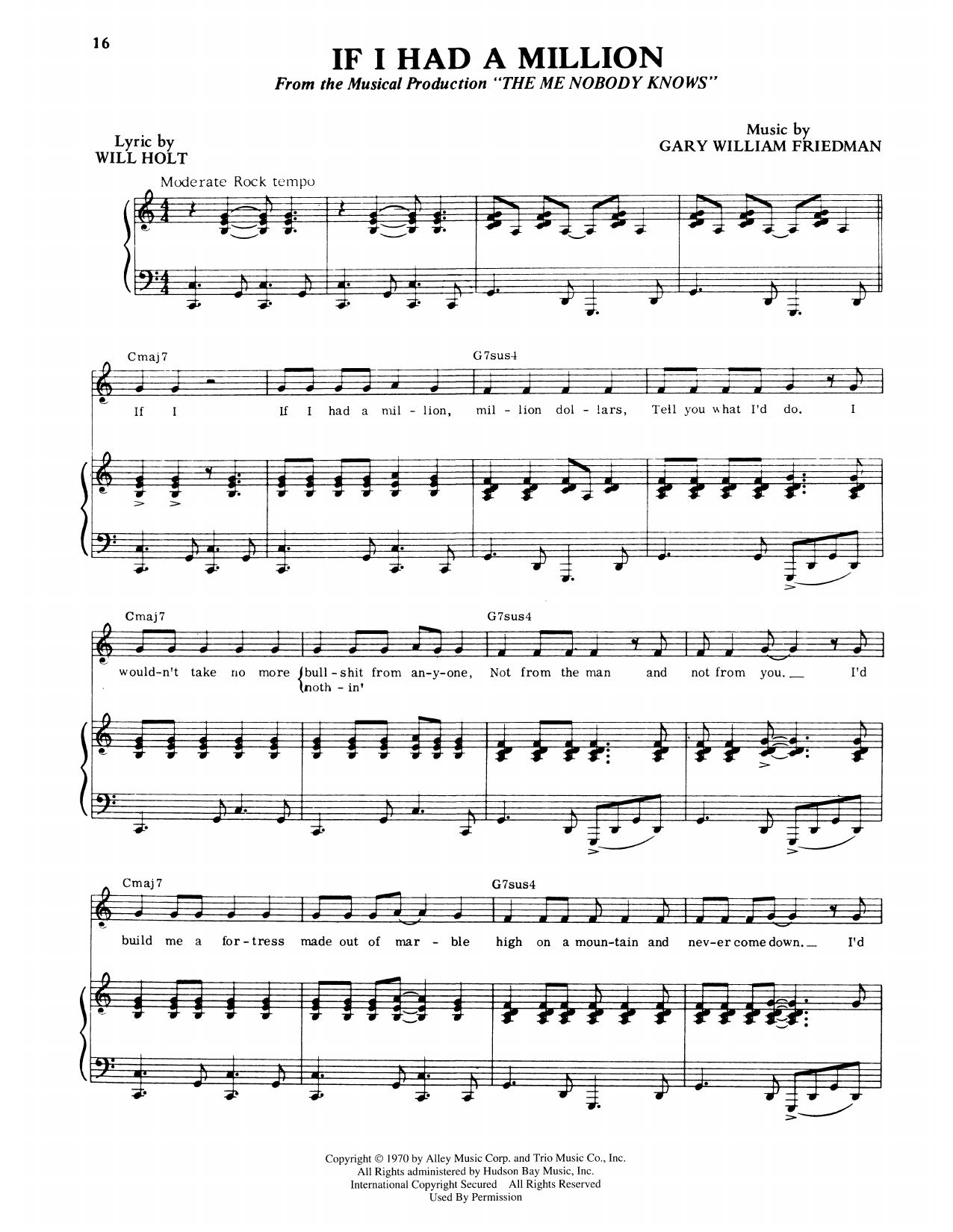 Will Holt If I Had A Million (from The Me Nobody Knows) sheet music notes and chords arranged for Piano & Vocal