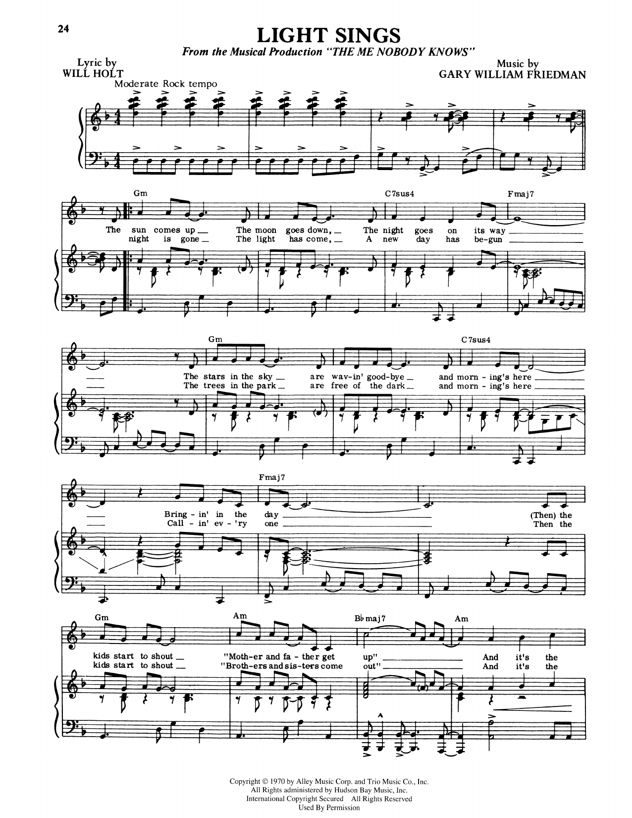 Will Holt Light Sings (from The Me Nobody Knows) sheet music notes and chords arranged for Piano & Vocal