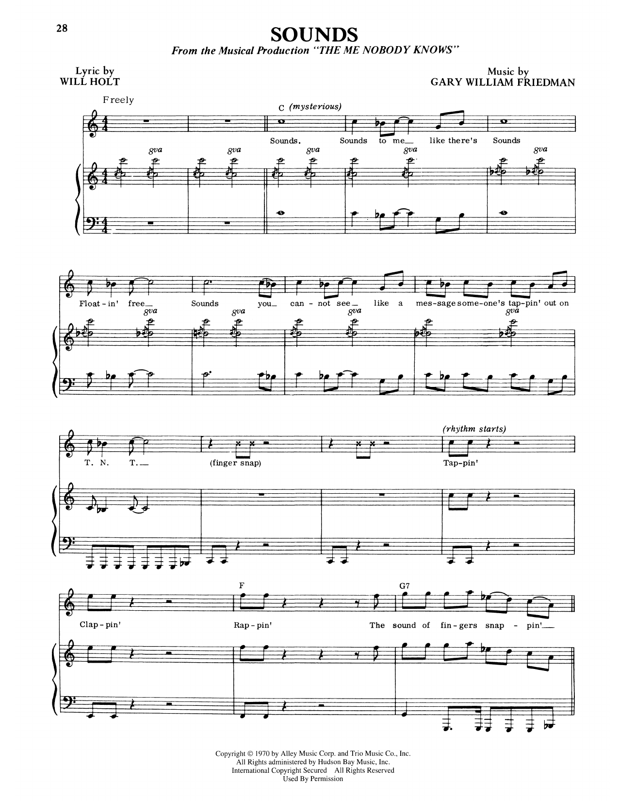 Will Holt Sounds (from The Me Nobody Knows) sheet music notes and chords arranged for Piano & Vocal
