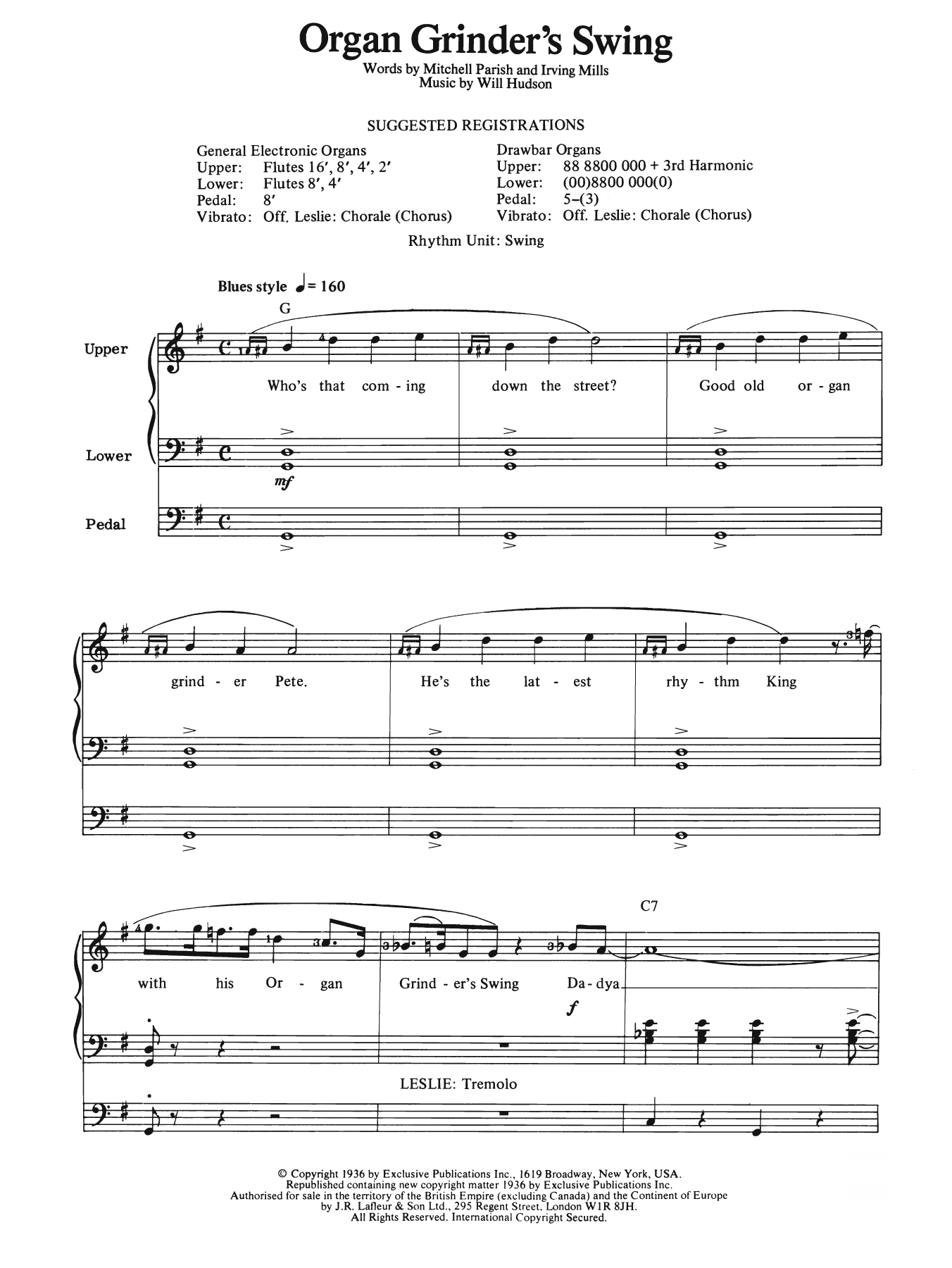 Will Hudson Organ Grinder's Swing sheet music notes and chords arranged for Organ