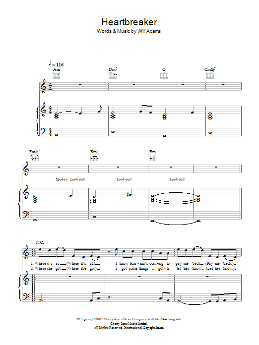 Will. I. Am feat. Cheryl Cole Heartbreaker sheet music notes and chords arranged for Piano, Vocal & Guitar Chords