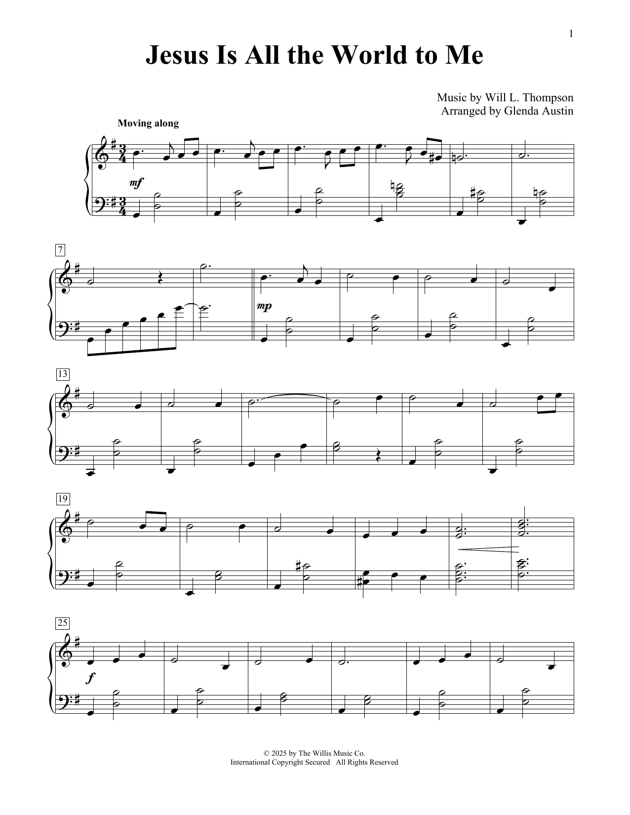 Will L. Thompson Jesus Is All The World To Me (arr. Glenda Austin) sheet music notes and chords arranged for Educational Piano