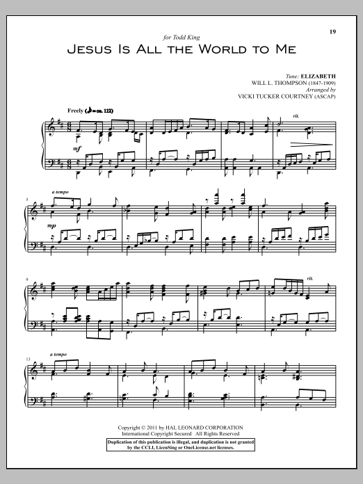 Will L. Thompson Jesus Is All The World To Me sheet music notes and chords arranged for Piano Solo