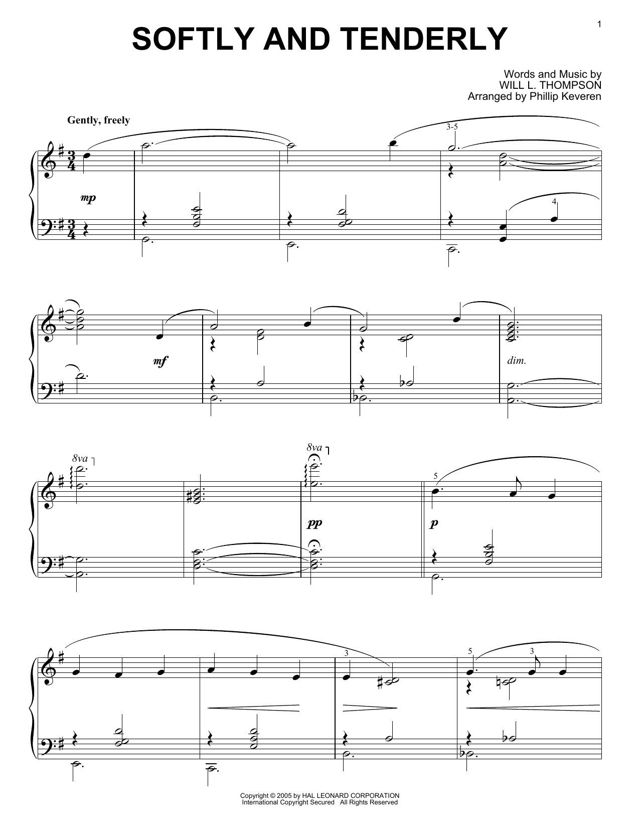Will L. Thompson Softly And Tenderly [Jazz version] (arr. Phillip Keveren) sheet music notes and chords arranged for Piano Solo
