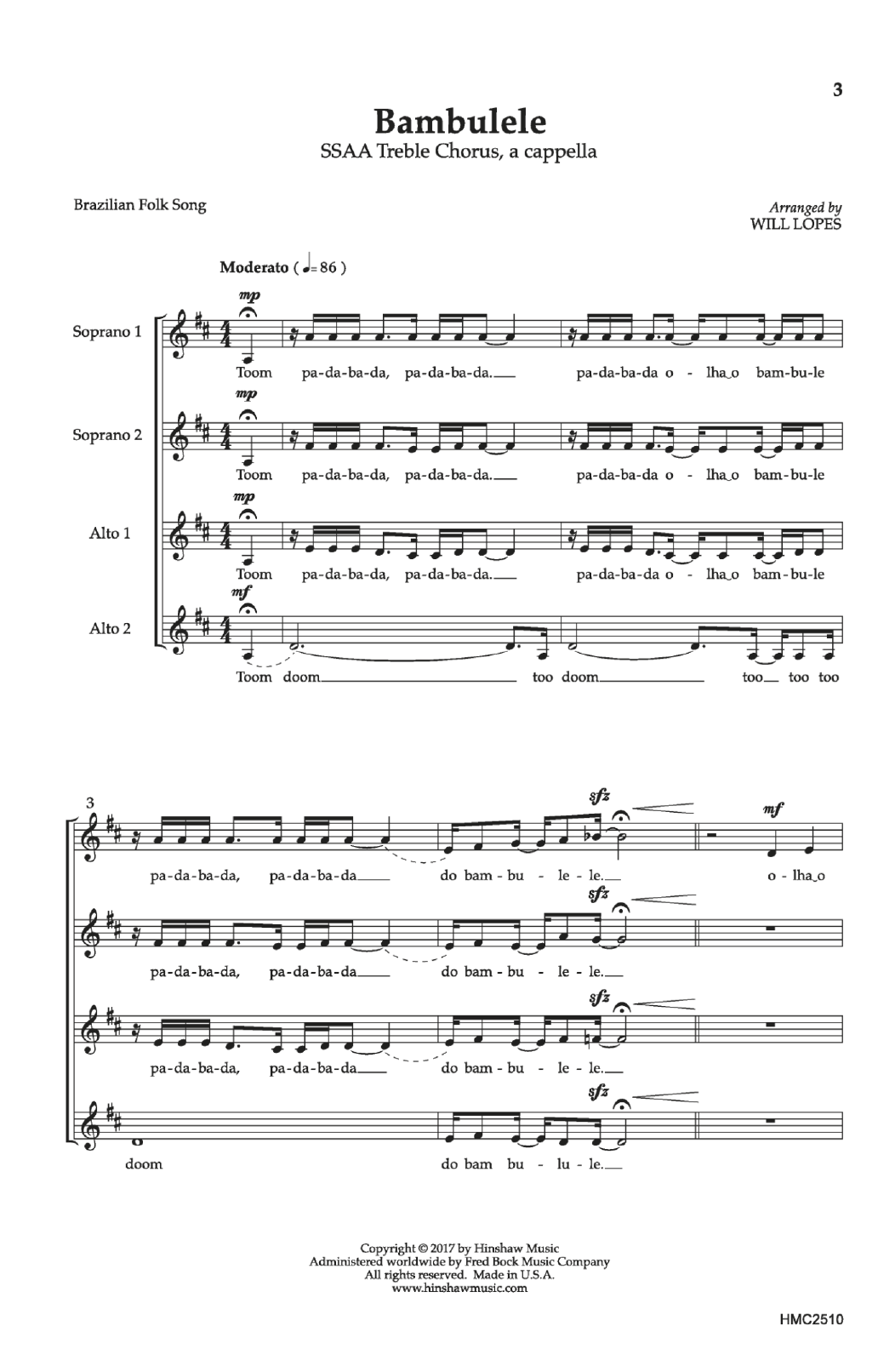 Will Lopes Bambulele sheet music notes and chords arranged for Choir