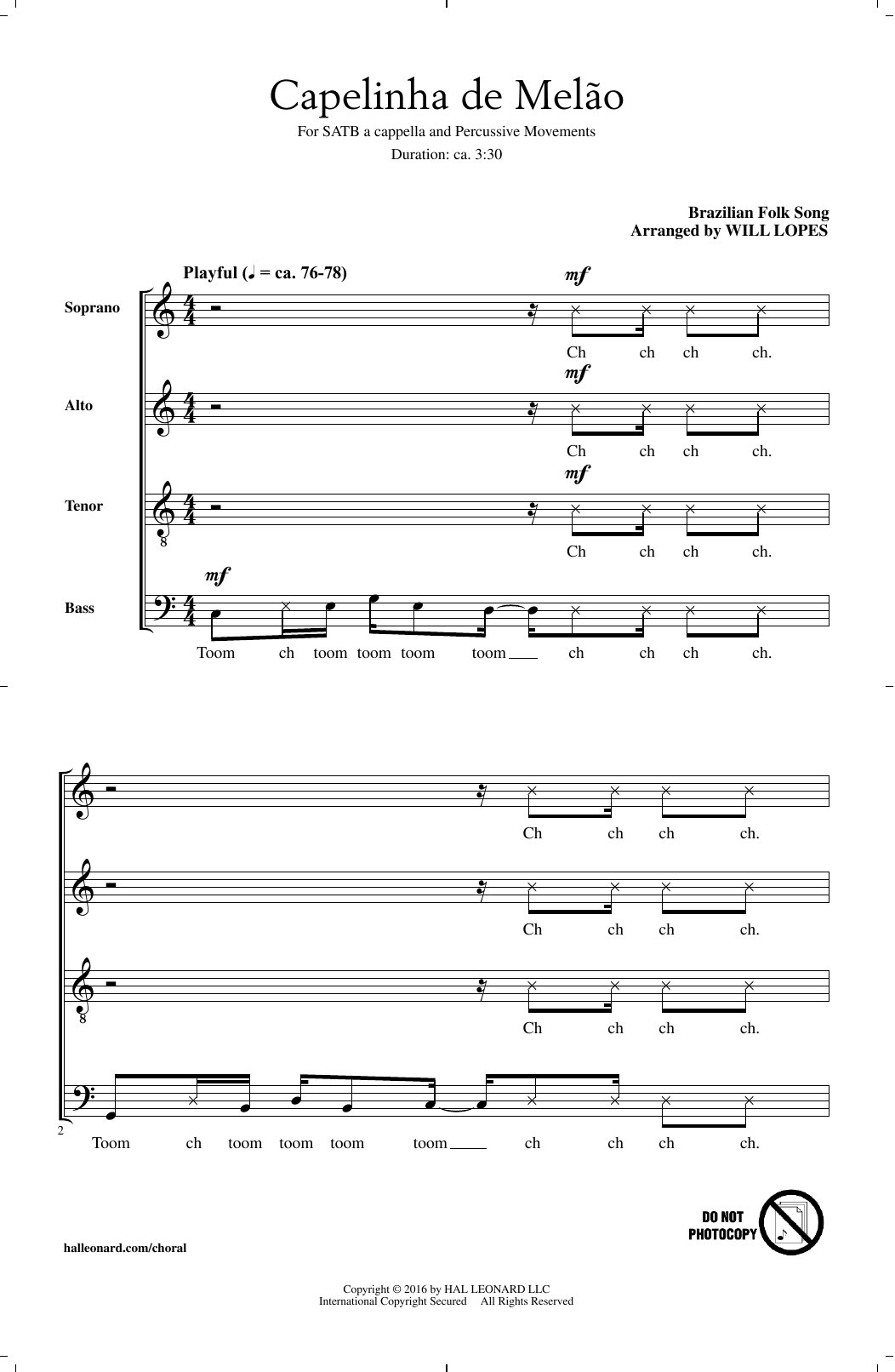 Will Lopes Capelinha De Melao sheet music notes and chords arranged for SATB Choir