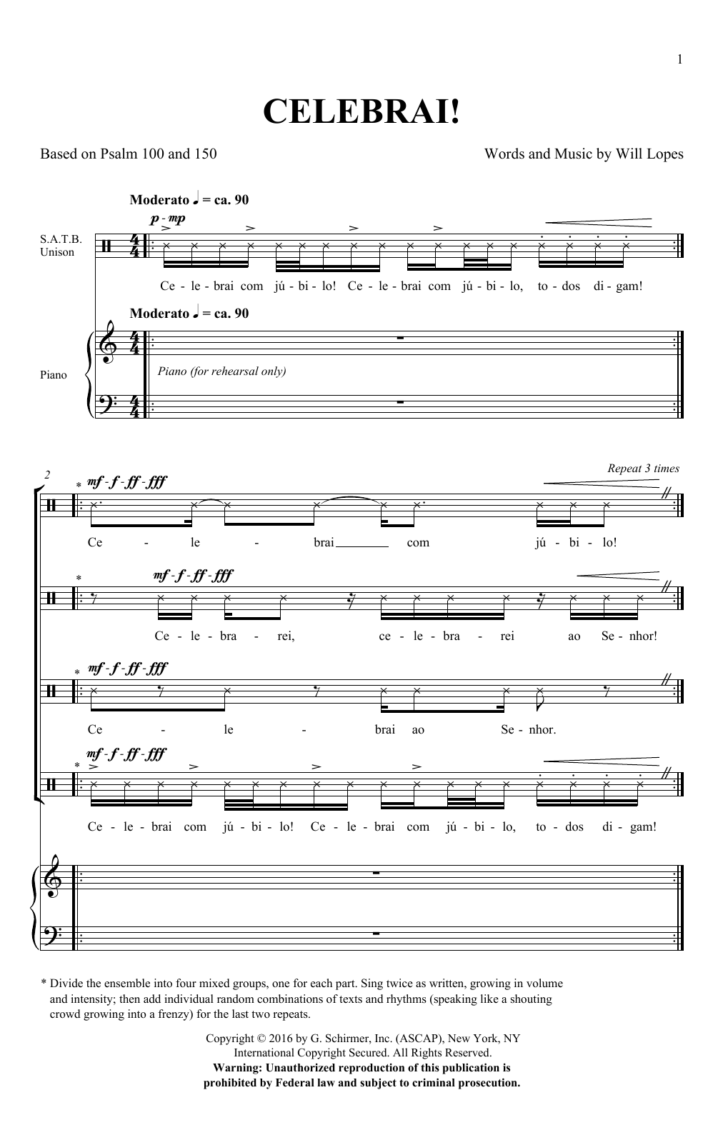 Will Lopes Celebrai sheet music notes and chords arranged for SATB Choir