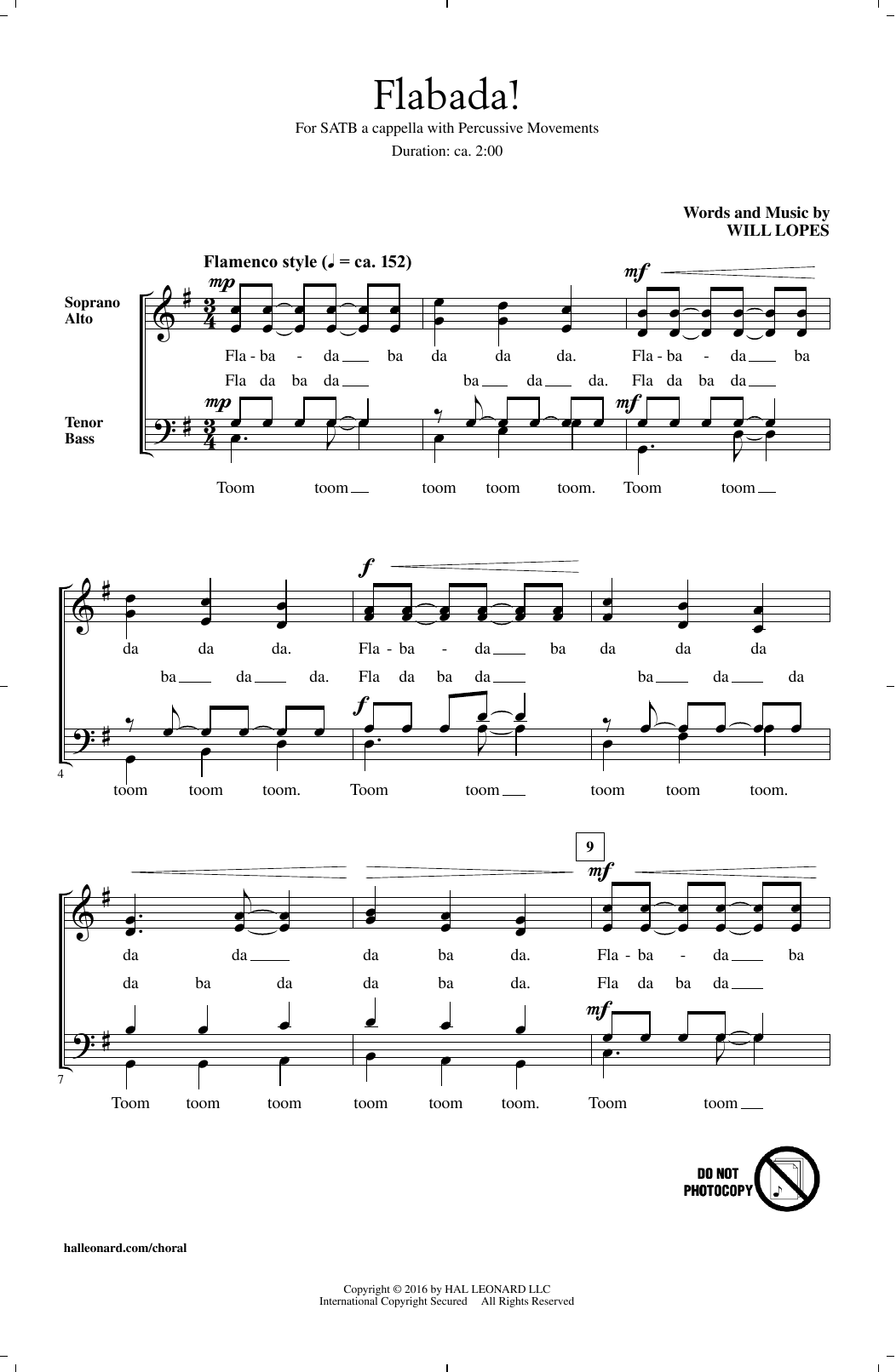 Will Lopes Flabada! sheet music notes and chords arranged for SATB Choir