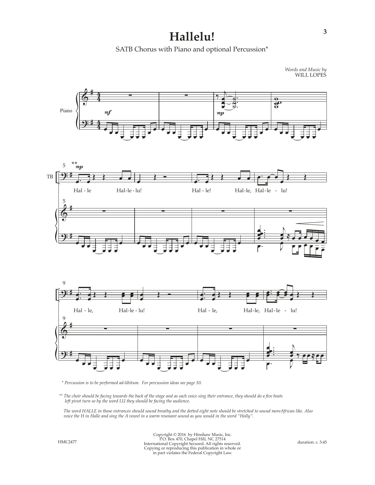 Will Lopes Hallelu sheet music notes and chords arranged for SATB Choir