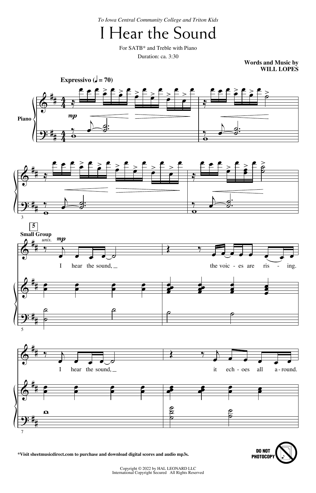 Will Lopes I Hear The Sound sheet music notes and chords arranged for SATB Choir