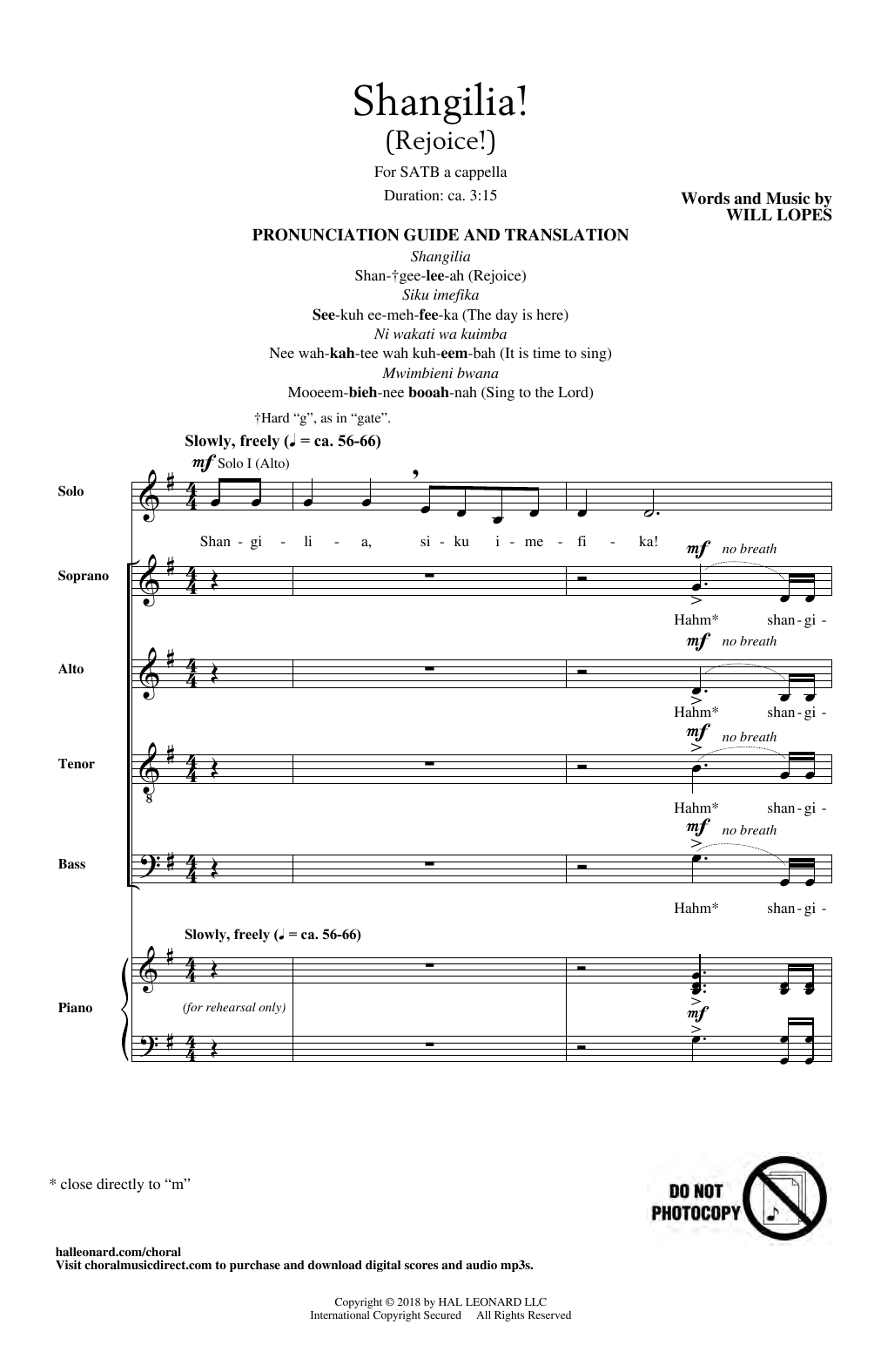 Will Lopes Shangilia! sheet music notes and chords arranged for SATB Choir