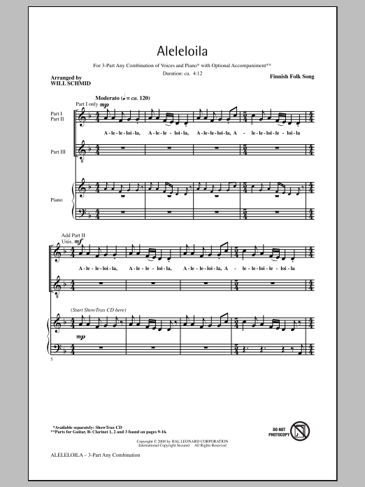 Will Schmid Alleleloila sheet music notes and chords arranged for 3-Part Mixed Choir