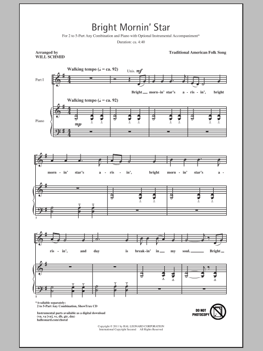 Will Schmid Bright Mornin' Star sheet music notes and chords arranged for 2-Part Choir