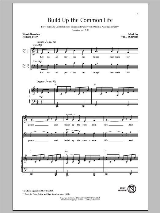 Will Schmid Build Up The Common Life sheet music notes and chords arranged for 4-Part Choir
