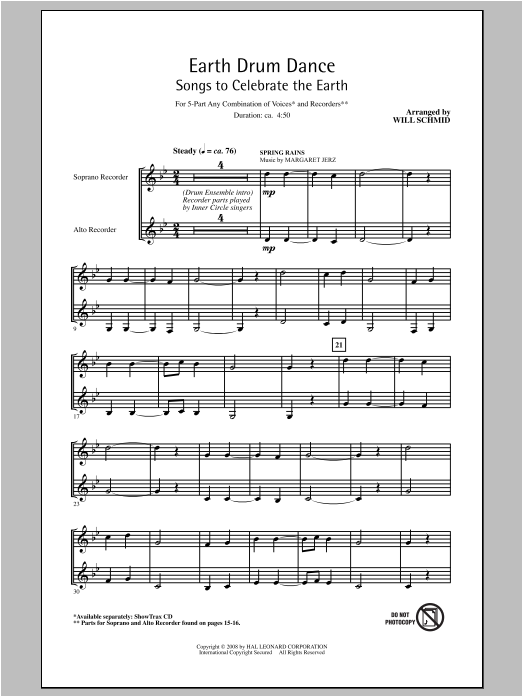 Will Schmid Earth Drum Dance sheet music notes and chords arranged for 5-Part Choir