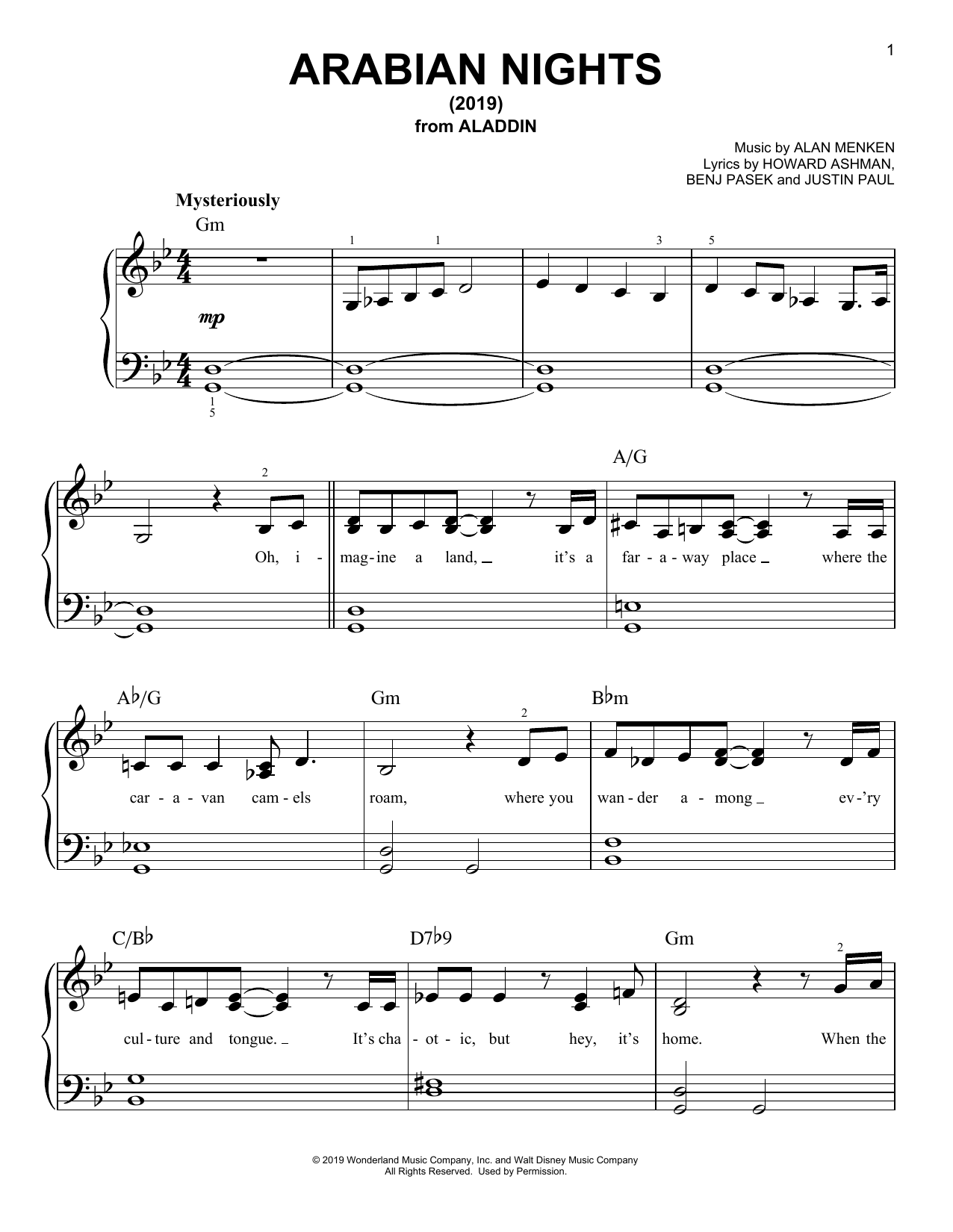 Will Smith Arabian Nights (2019) (from Disney's Aladdin) sheet music notes and chords arranged for Piano, Vocal & Guitar Chords (Right-Hand Melody)