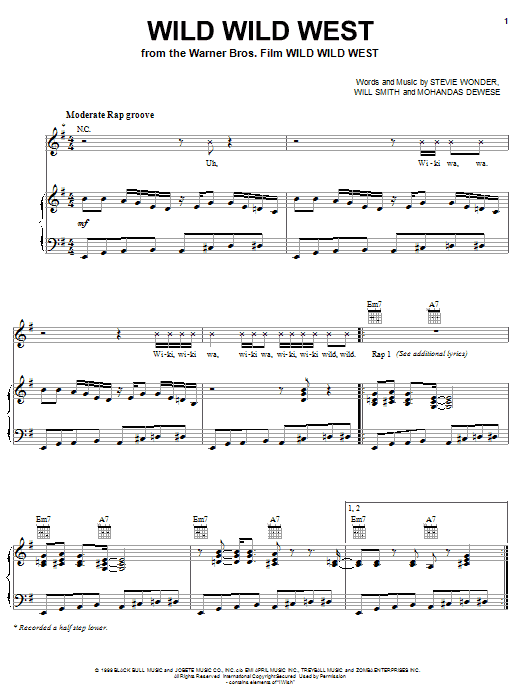Will Smith feat. Dru Hill & Kool Moe Dee Wild Wild West sheet music notes and chords arranged for Piano, Vocal & Guitar Chords (Right-Hand Melody)