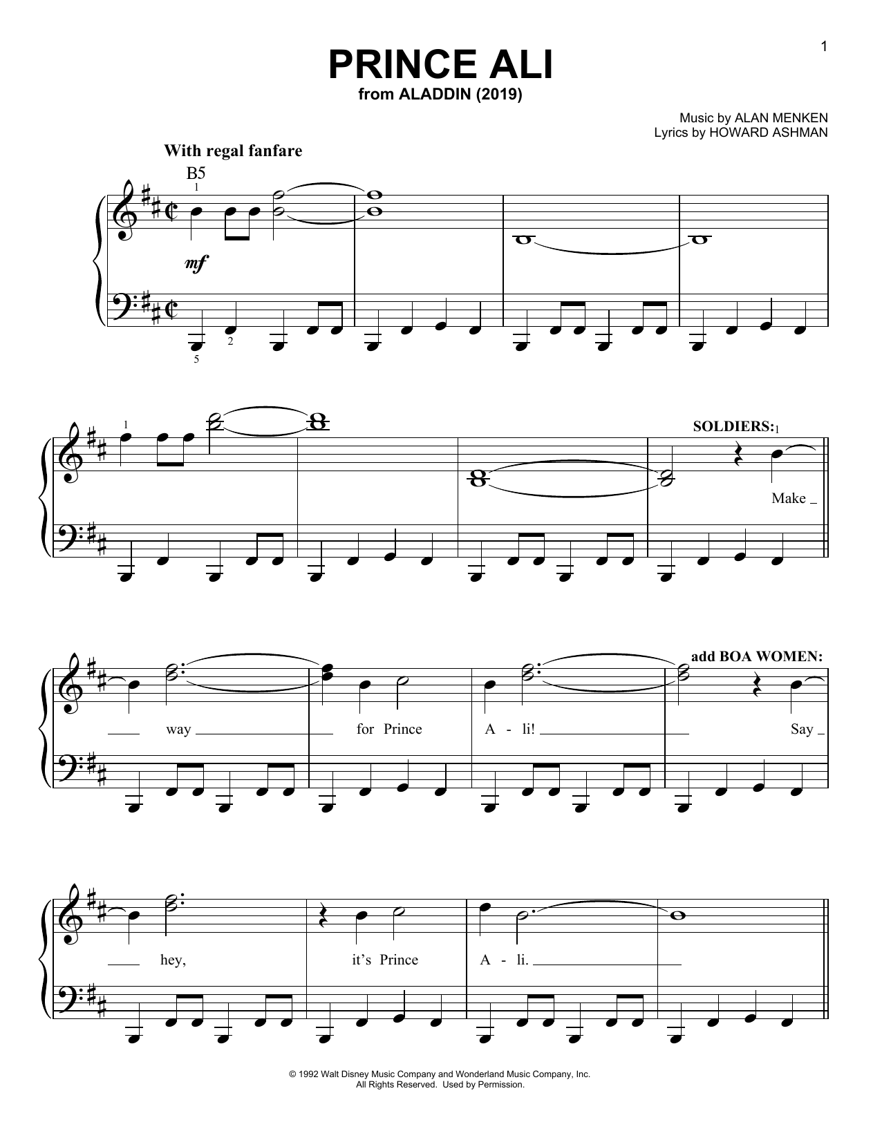 Will Smith Prince Ali (from Disney's Aladdin) sheet music notes and chords arranged for Easy Piano