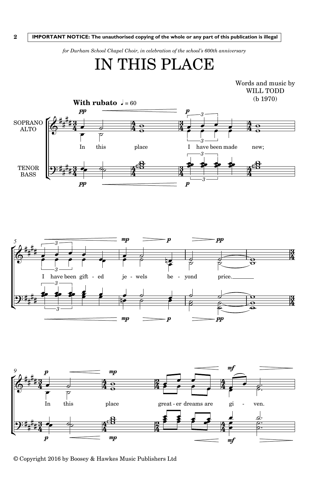 Will Todd In This Place sheet music notes and chords arranged for SATB Choir