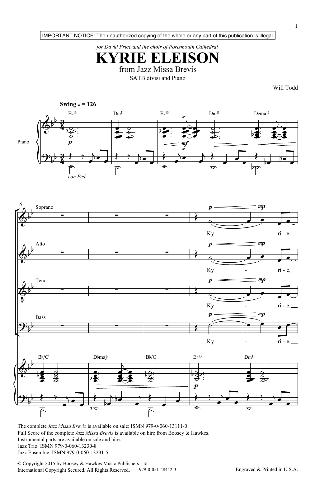 Will Todd Kyrie Eleison sheet music notes and chords arranged for SATB Choir