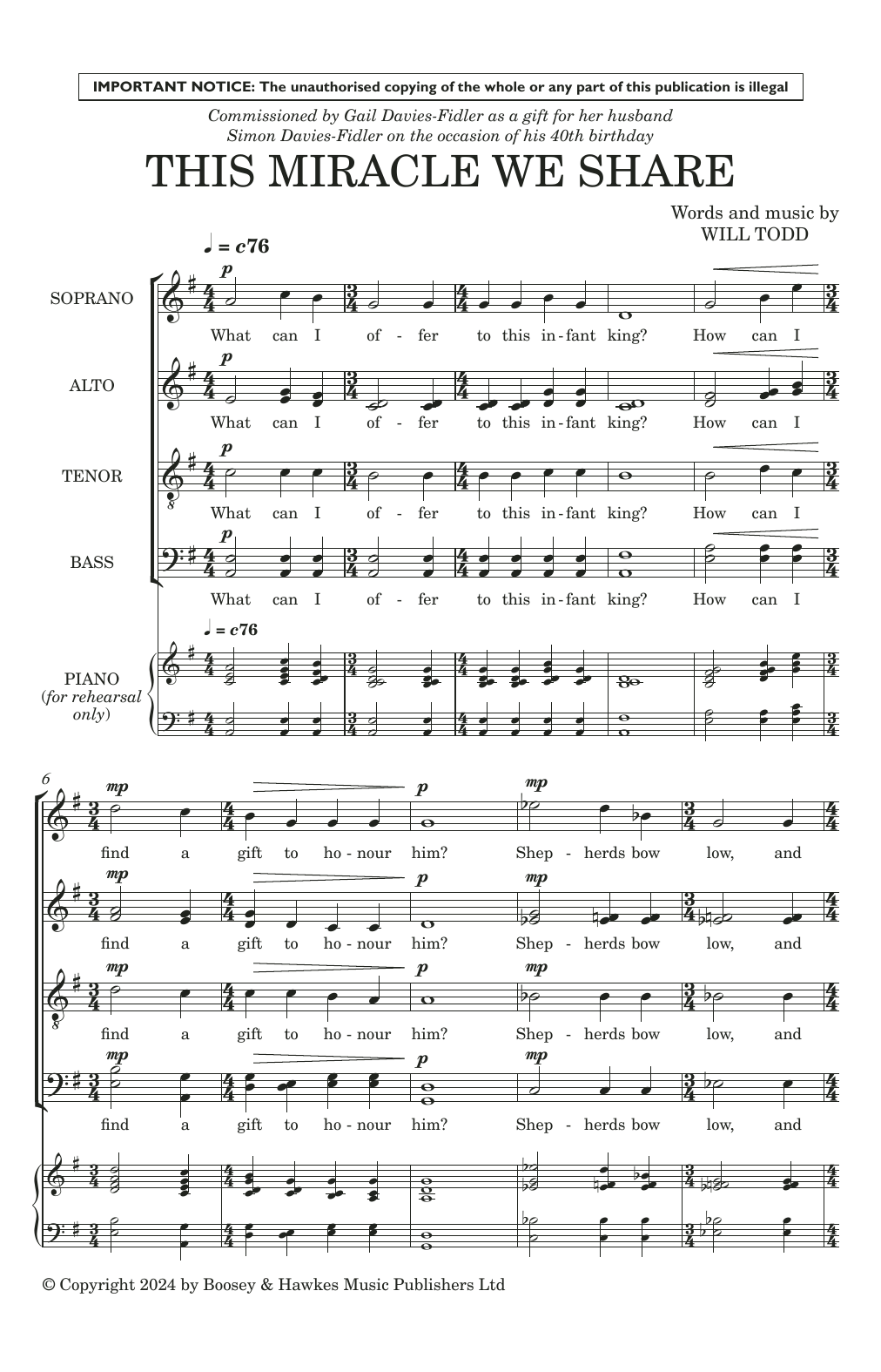 Will Todd This Miracle We Share sheet music notes and chords arranged for Choir