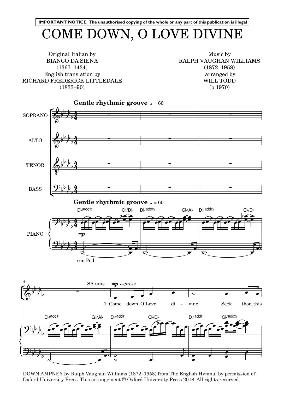 Will Todd Three Jazz Hymns (Come Down, O Love Divine; God Is Love/Love Divine; Let All Mortal Flesh) sheet music notes and chords arranged for SATB Choir