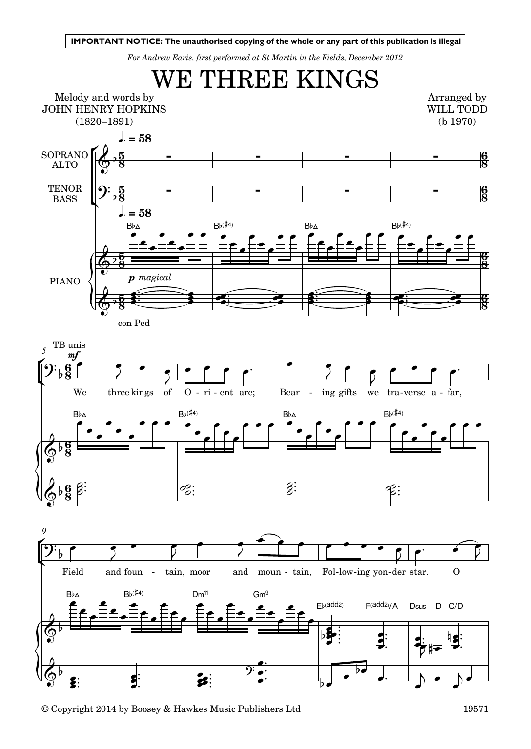 Will Todd Three More Jazz Carols (We Three Kings; In the Bleak Midwinter; Personent Hodie) sheet music notes and chords arranged for SATB Choir