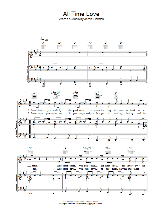 Will Young All Time Love sheet music notes and chords arranged for Piano, Vocal & Guitar Chords (Right-Hand Melody)
