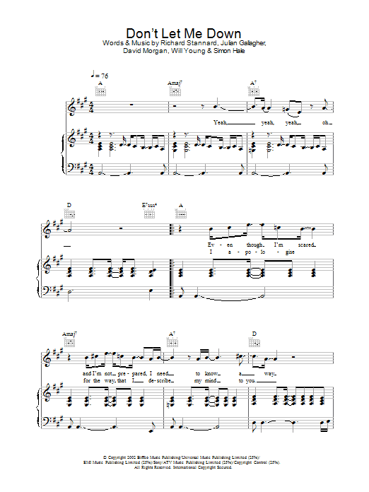 Will Young Don't Let Me Down sheet music notes and chords arranged for Piano, Vocal & Guitar Chords