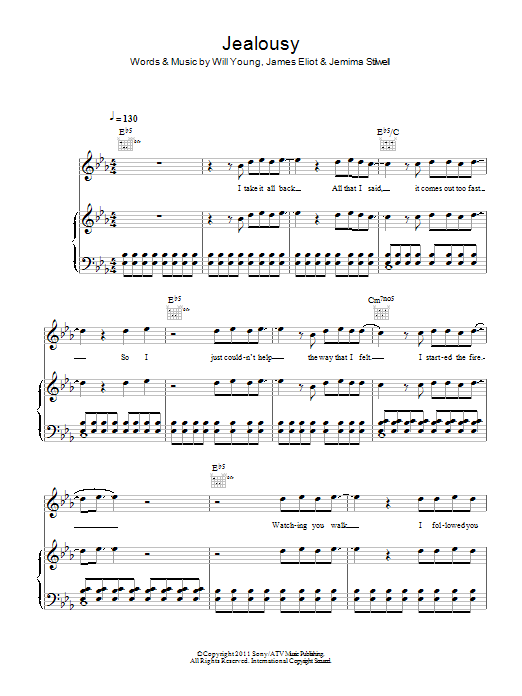 Will Young Jealousy sheet music notes and chords arranged for Clarinet Solo
