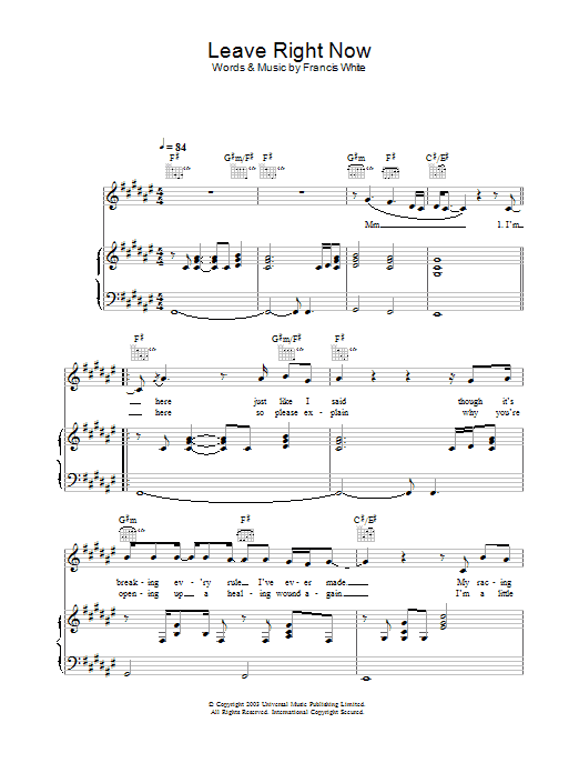 Will Young Leave Right Now sheet music notes and chords arranged for Beginner Piano