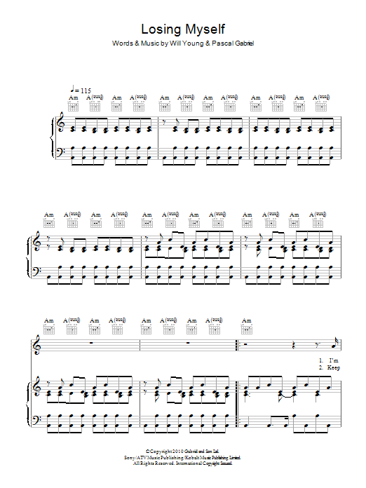 Will Young Losing Myself sheet music notes and chords arranged for Piano, Vocal & Guitar Chords