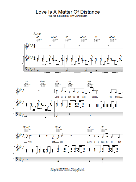 Will Young Love Is A Matter Of Distance sheet music notes and chords arranged for Lead Sheet / Fake Book